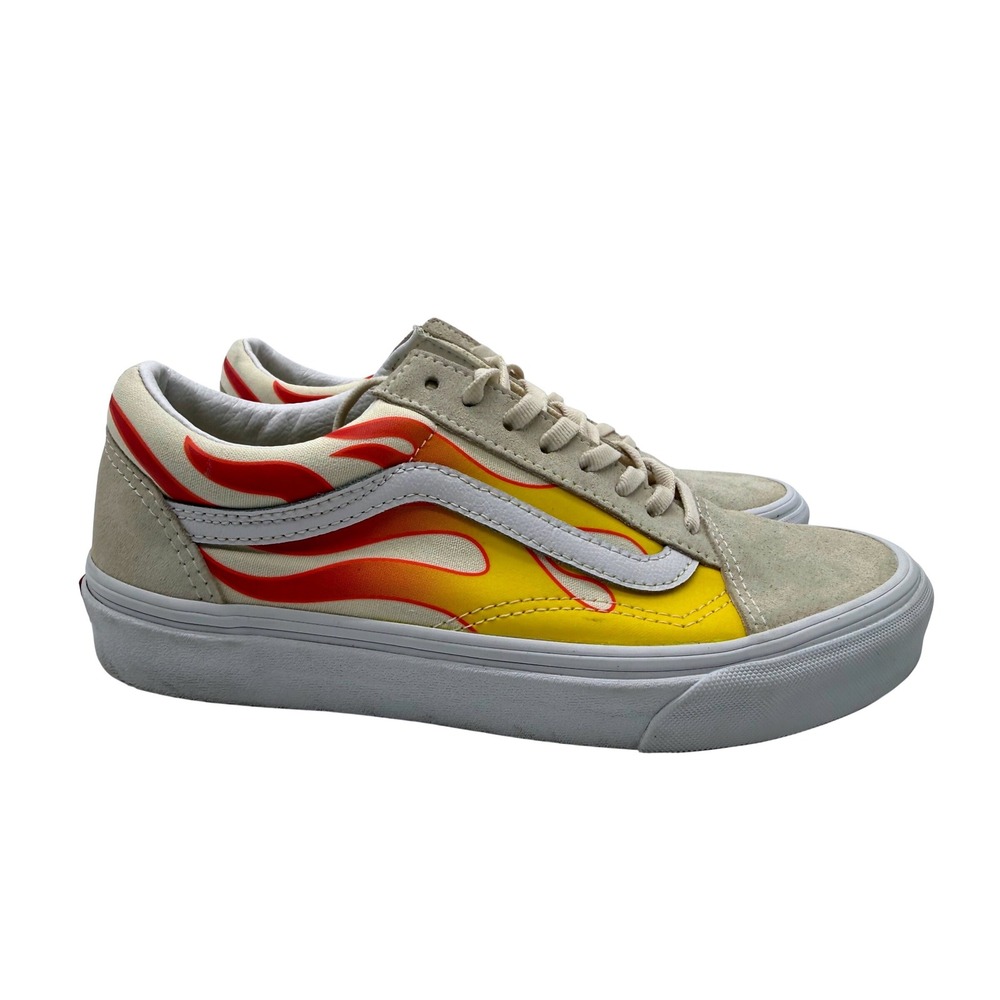 Vans Old Skool Sneakers Mens 7 Womens 8.5 Cream Flame Excellent Low Top Skate